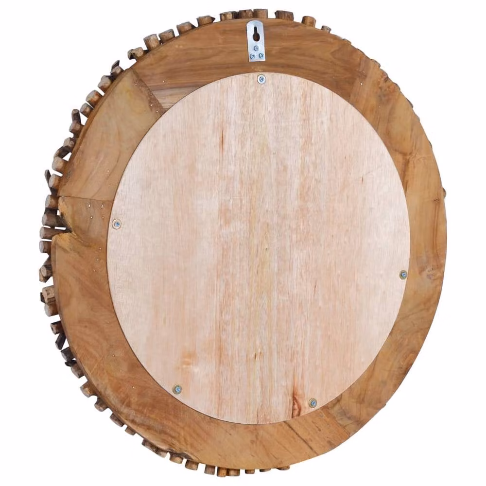 Berkfield Home Round Rustic Wood Wall Mirror, Brown, Diameter: 60 cm – 3