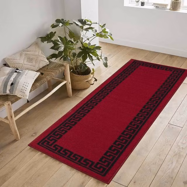 Desire Rugs Machine Washable Greek Key Design Anti Slip Runner, Red and Black, W: 80 cm, L: 300 cm