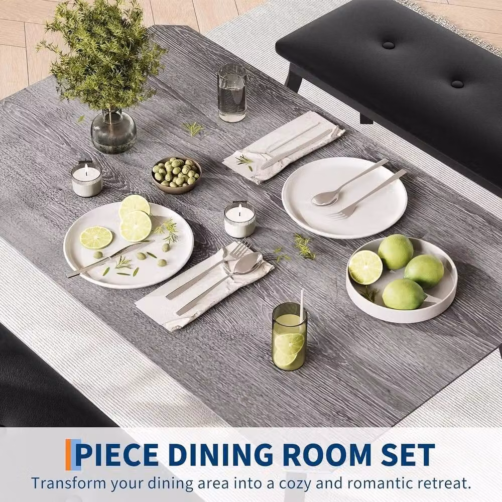 VOGREX 3-Piece Modern Dining Set with Rectangular Table and 2 Upholstered Benches in Multicolour – 3