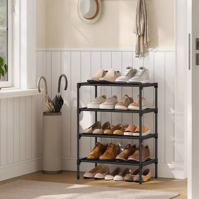SONGMICS 4-Tier Slim Metal Shoe Rack, Black, H 66.0 x W 62.3 x D 30.0 cm