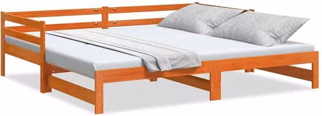 Berkfield Home Solid Wood Daybed with Trundle in Wax Brown, W/D/H: 90 x 200 cm