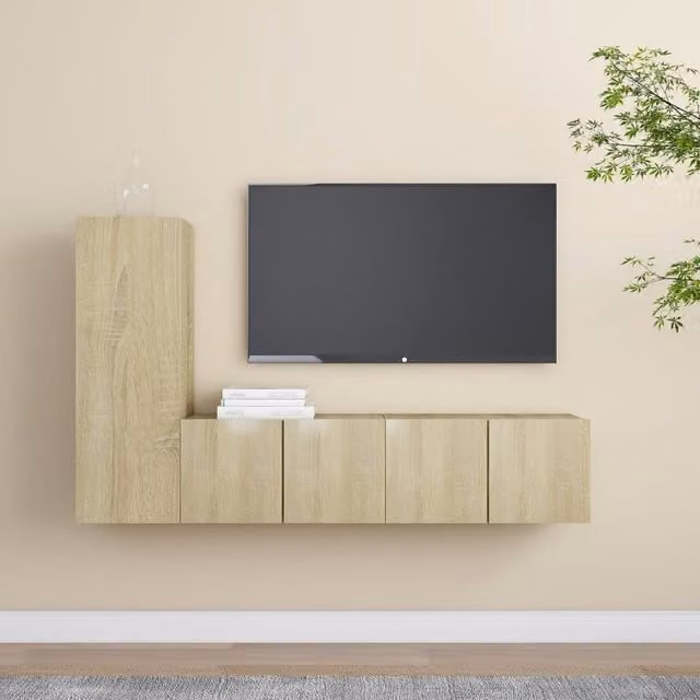 Berkfield Home 3 Piece Sonoma Oak TV Cabinet Set in Brown Engineered Wood – 1