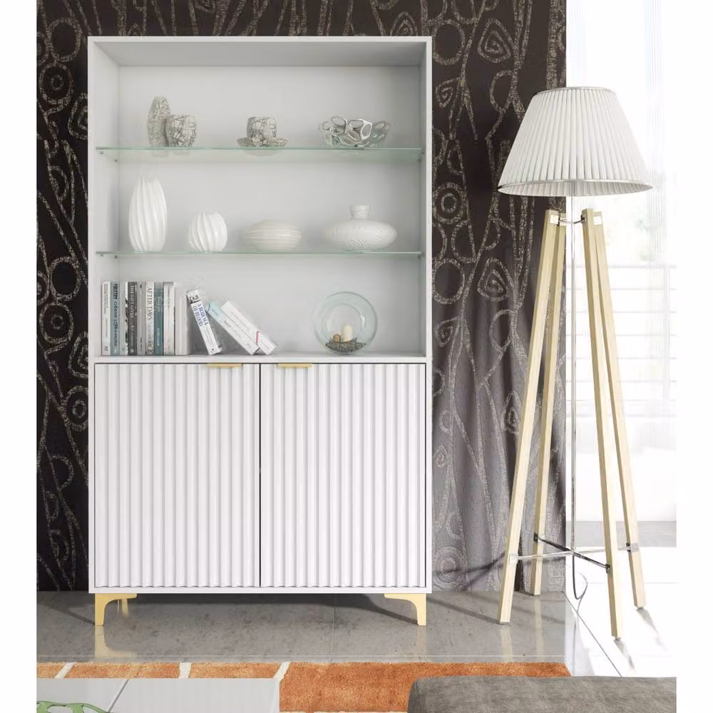 Mex Furniture LTD Tide Crest Display Cabinet in White with Fluted Glass Doors, Height: 175 cm, Width: 100 cm, Depth: 35 cm – 2