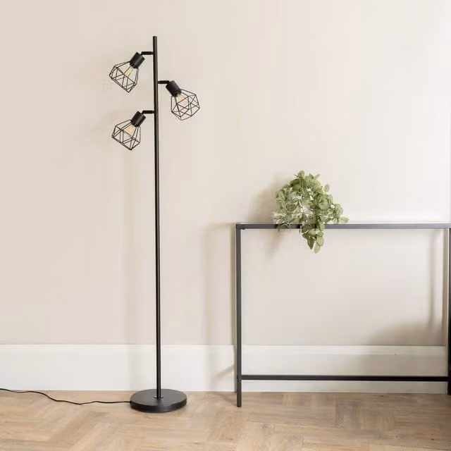 ValueLights Angus Geometric Modern Metal Floor Lamp in Black