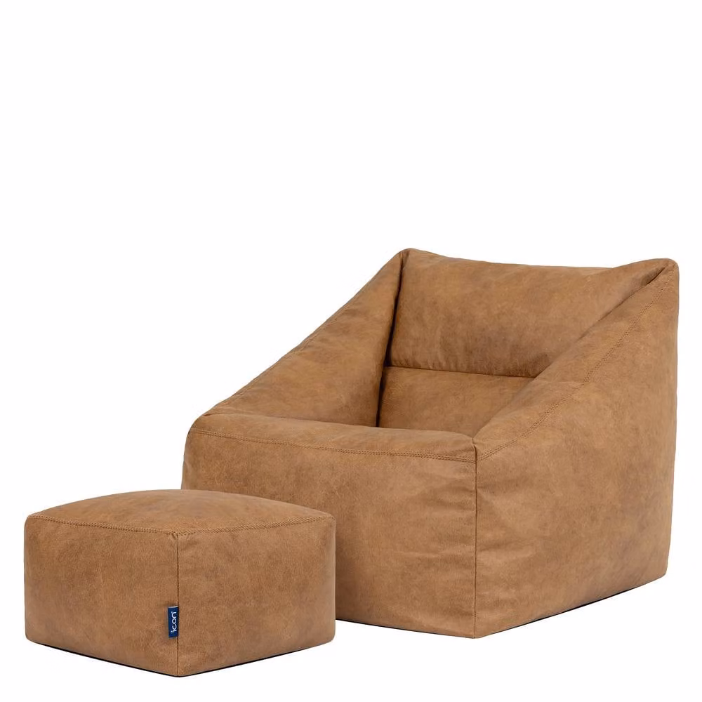 ICON Natalia Armchair and Amara Footstool Bundle in Brown Faux Leather – 3