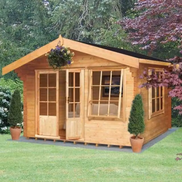 Shires Hale 28 mm Log Cabin in Brown, 365.76 x 304.8 cm