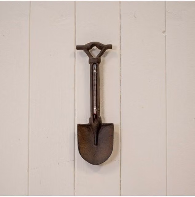 KDMD Rustic Cast Iron Spade Wall Thermometer in Brown