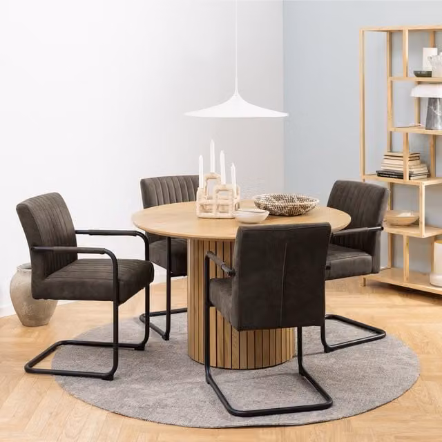 Furniture To Go Yale Round Oak Dining Table with 4 Adele Grey Fabric Chairs, W: 120 cm, H: 75 cm