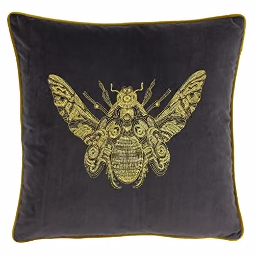 Paoletti Cerana Square Velvet Cushion in Gold and Grey with Polyester Filling