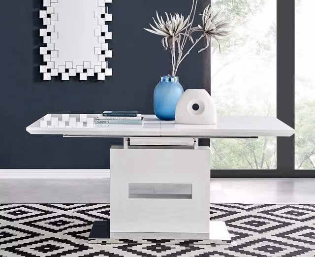 FurnitureboxUK Arezzo Large Extending Rectangular Dining Table and 8 Black Pesaro Silver Leg Chairs