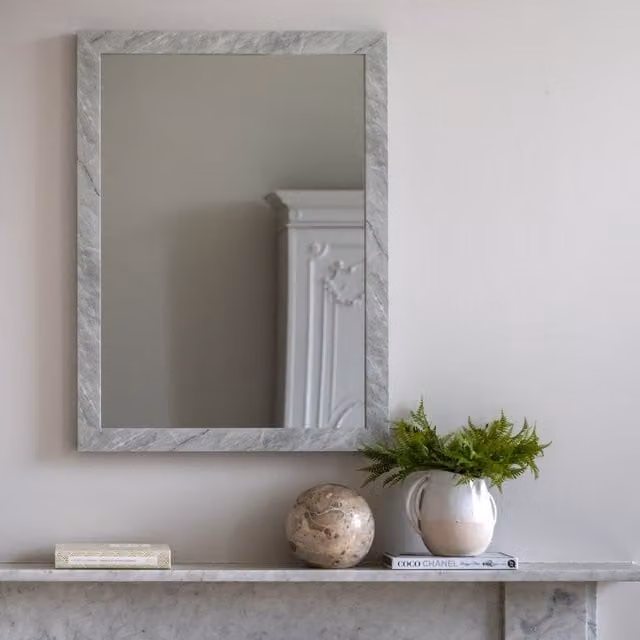 Terrys Romano Modern Abstract Rectangular Wall Mirror in White and Grey, W: 57 cm, H: 77 cm
