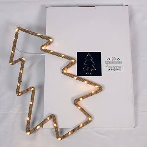 Shatchi Christmas Tree Silhouette LED Hemp Rope Lights in Brown and Beige – 2