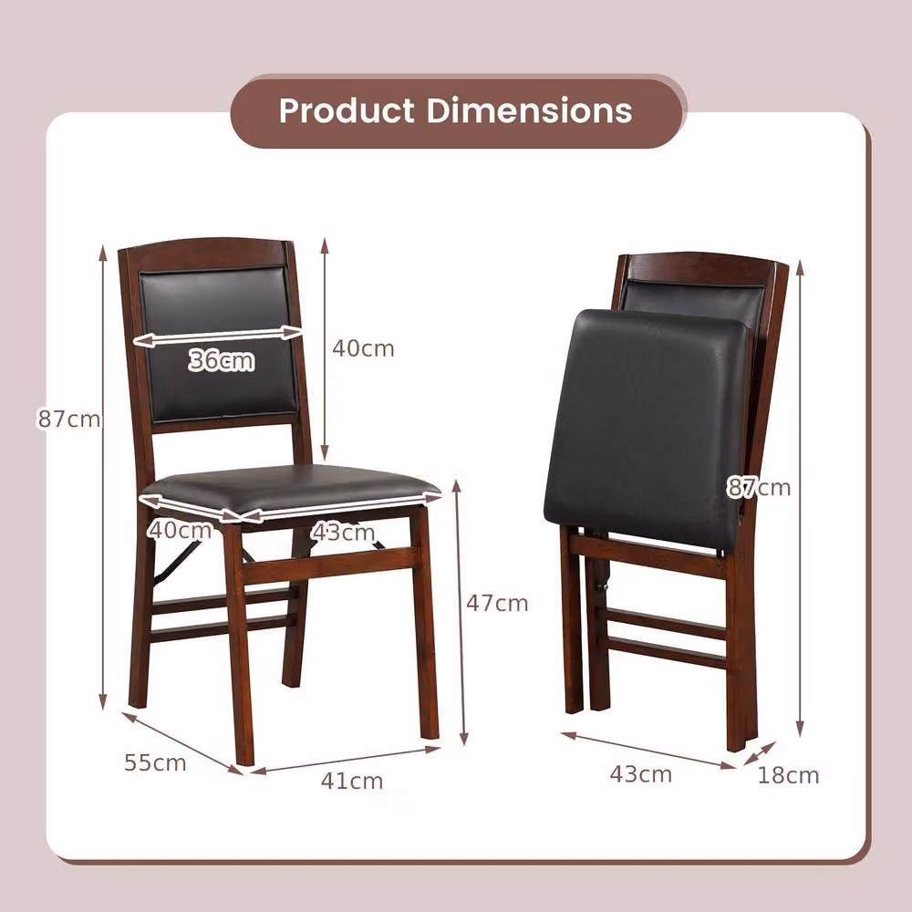 Costway Set of 2 Black Folding Bar Stools with Padded Synthetic Leather Seats and Rubberwood Backrests – 2