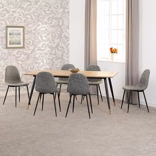 Seconique Hamilton 180cm Dining Set with 6 Athens Grey Faux Leather Chairs and Medium Oak Table – 1