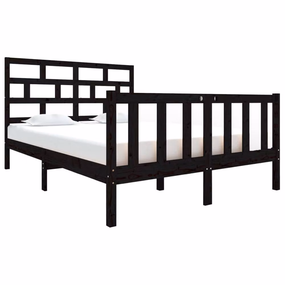 Berkfield Home Beautiful Black Solid Wood Pine Bed Frame W/D/H: 140.5 x 140.5 x 69.5 cm – 3