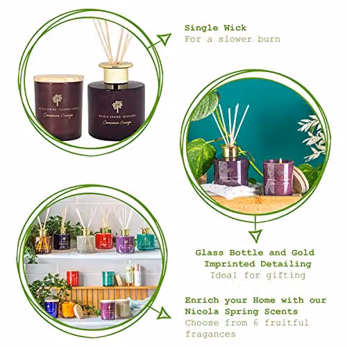 Nicola Spring Cinnamon and Orange Scented Soy Wax Candle and Reed Diffuser Set, 130g Candle and 200ml Diffuser – 2
