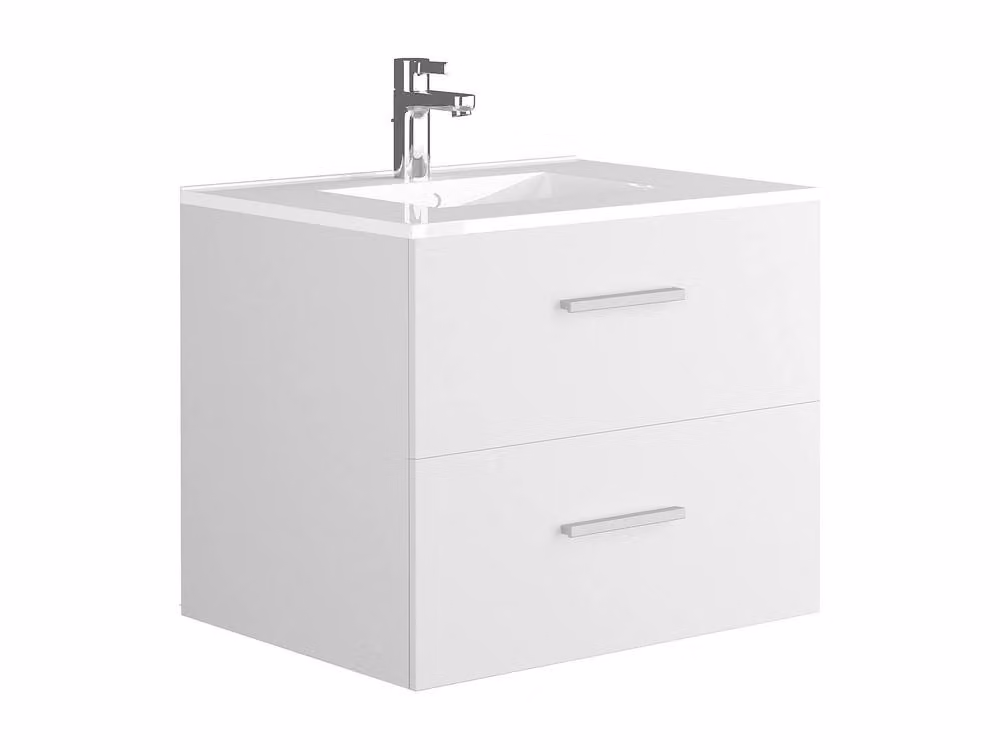 Vente-unique Wall-Mounted Bathroom Unit with Single Basin, White, W: 60 cm, D: 45 cm, H: 47 cm – 2