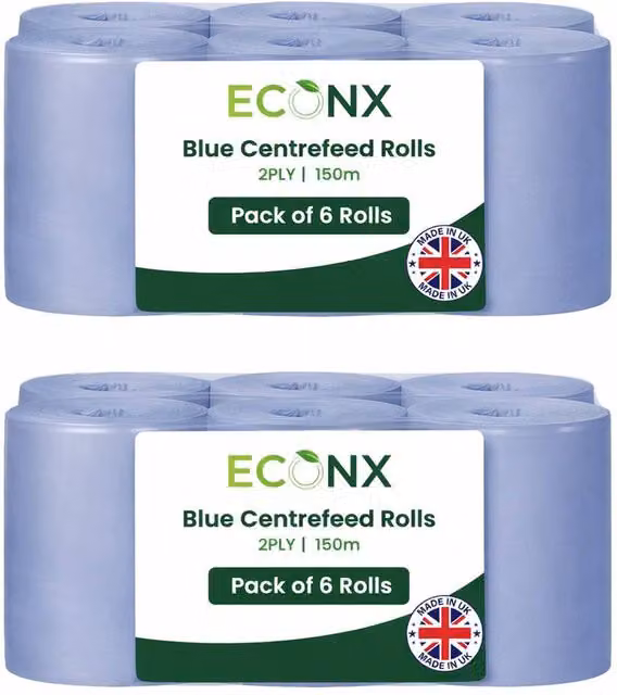 ECONX Blue 2-Ply Paper Hand Towel Centrefeed Rolls, 12 Pack