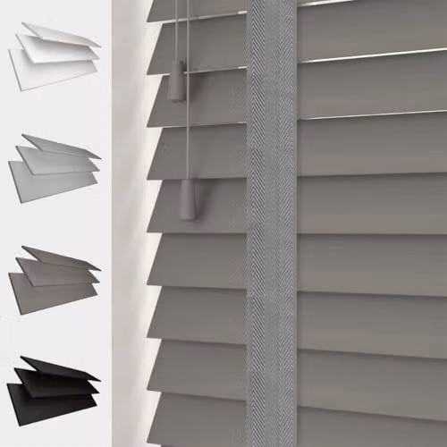 Caecus Grey Faux Wood Venetian Blind, Width: 45 cm, Height: 200 cm