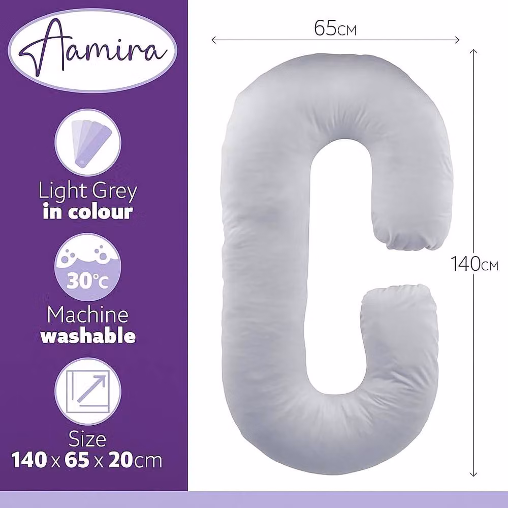 Aamira Light Grey C Shape Memory Foam Pregnancy Maternity Pillow, W/D/H: 140 x 65 x 20 cm – 3