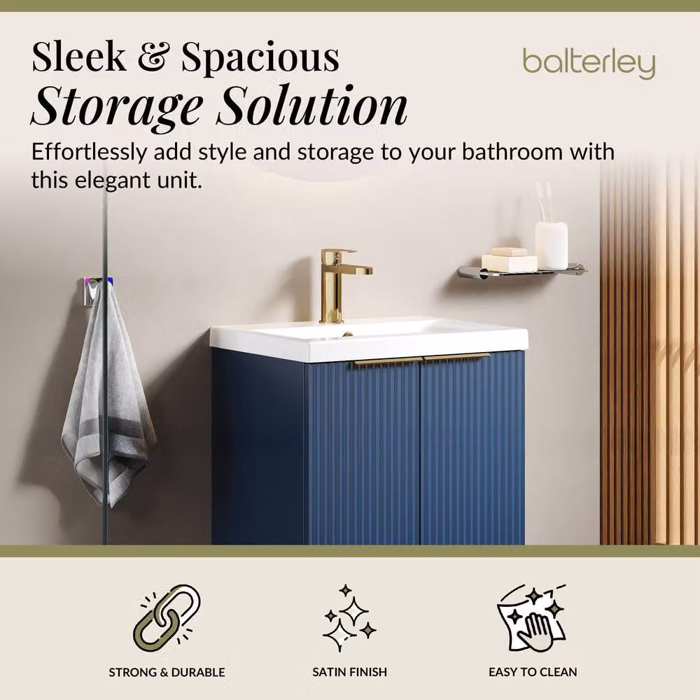Balterley Fluted Front 2 Soft Close Door Vanity Basin Unit, Satin Blue, W: 500 mm – 2