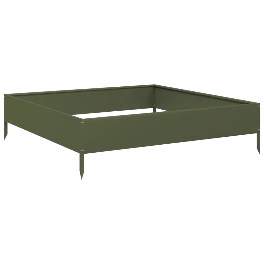 Berkfield Home Garden Steel Raised Bed in Olive Green, W/D/H: 100 x 100 x 26 cm – 2