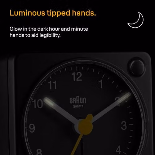 Braun Classic Travel Analogue Alarm Clock with Snooze and Light in Black – 4