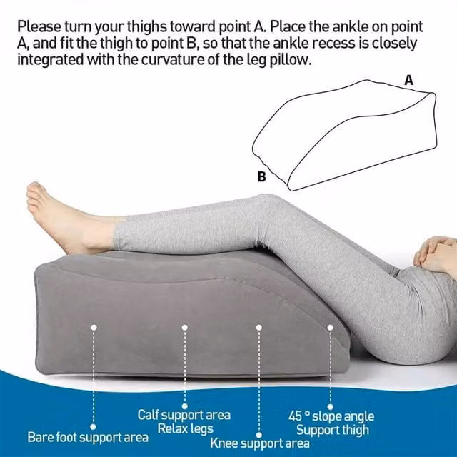 VOGREX Inflatable Elevation Wedge Foot Rest and Knee Support Pillow in Grey
