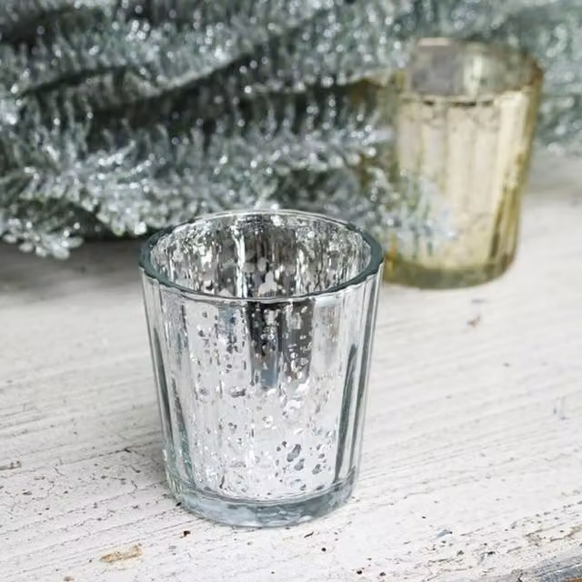 Kingsbury Gifts Pair of Silver Speckled Glass Tealight Holders