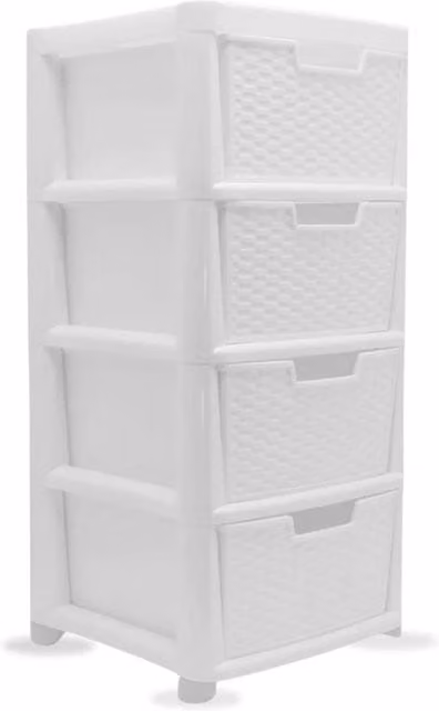 Nordara Large Rattan Effect 4 Drawer Storage Tower Unit in White