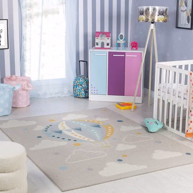 Livabliss Ankara Washable Kids Rug in Multicoloured Grey and Blue, W: 140 cm, L: 200 cm