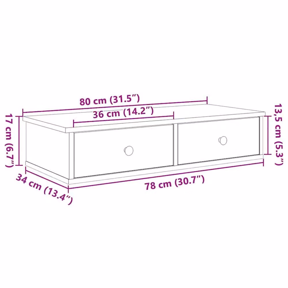 Berkfield Home Wall Mounted Shelf with Drawers in Grey Sonoma, W: 80 cm, D: 31 cm, H: 17 cm – 3