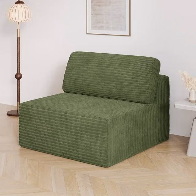 Dprodo Corduroy Modular Sofa Middle Seat, Green, W/D/H: 101 x 101 x 82 cm