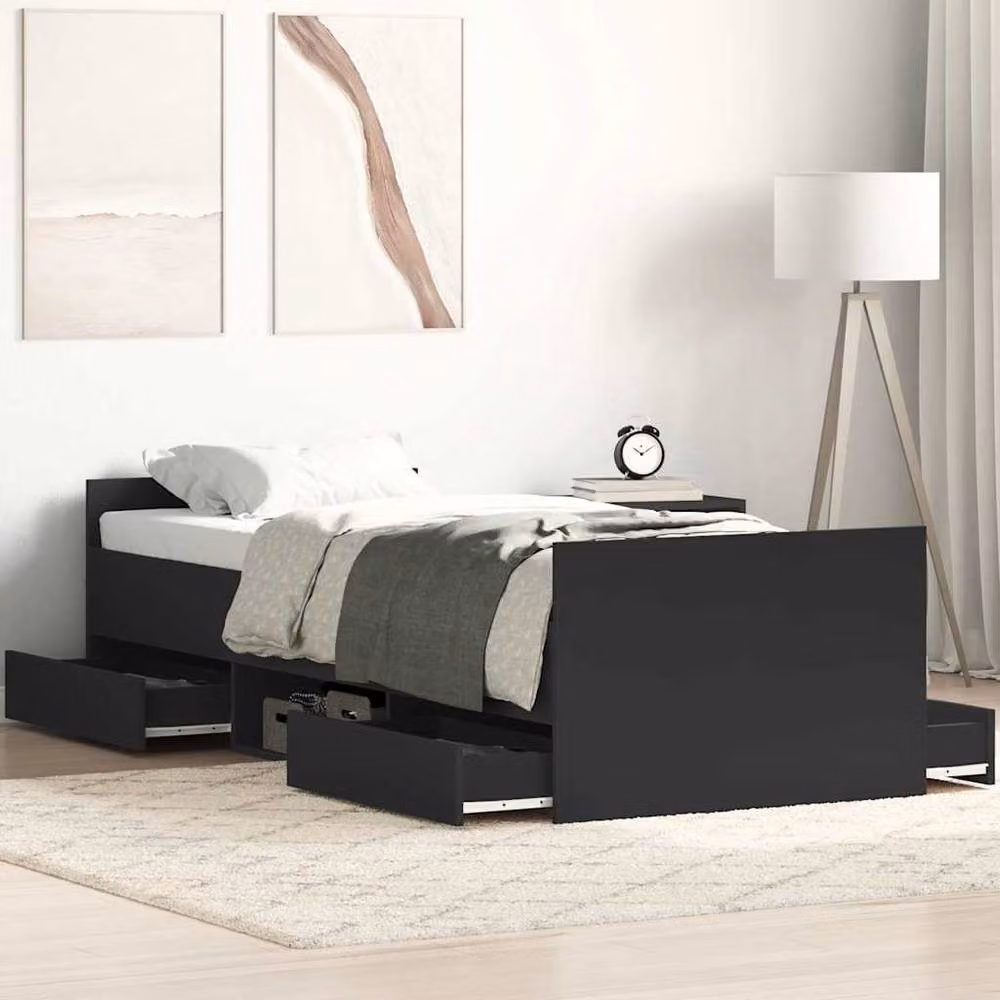 Berkfield Home Durable Bed Frame with Headboard and Footboard in Black, W/D/H: 100 x 200 cm – 2