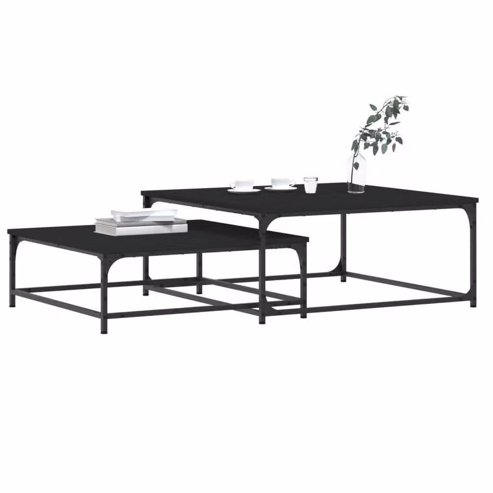 Berkfield Home Nesting Coffee Tables, 2 Piece Set in Black Matt Engineered Wood – 3
