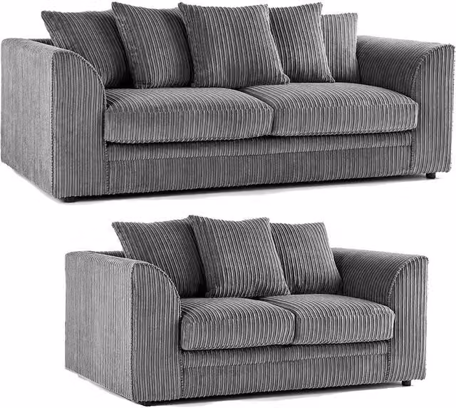 Furnishings For Less UK Luxor Grey Jumbo Cord Fabric 3 + 2 Seater Sofa Suite – 3