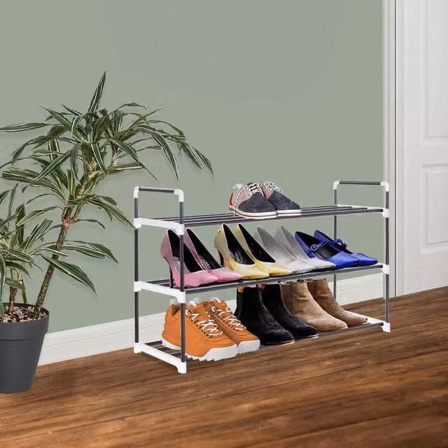 MantraRaj 3 Tier Heavy Duty Metal Shoe Rack in Grey