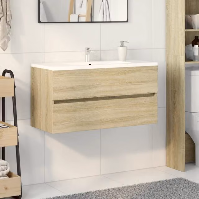 Berkfield Home Sink Cabinet in Sonoma Oak, W/D/H: 90 x 38.5 x 45 cm
