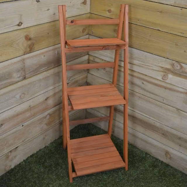 Samuel Alexander 3 Tier Wooden Garden Planter Shelf Display for Plants and Herbs, Brown