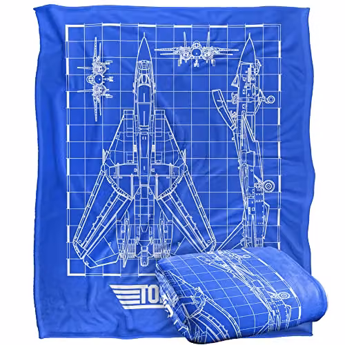 LOGOVISION Top Gun Plane Blueprint Super Soft Fleece Throw Blanket, W: 152 cm, D: 127 cm