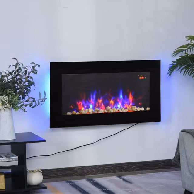 HOMCOM Black LED Electric Fireplace with 1000W Heating Output