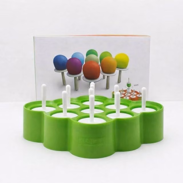 Lovii Mini Silicone Ice Lolly Moulds with Sticks in Multicolour and Green