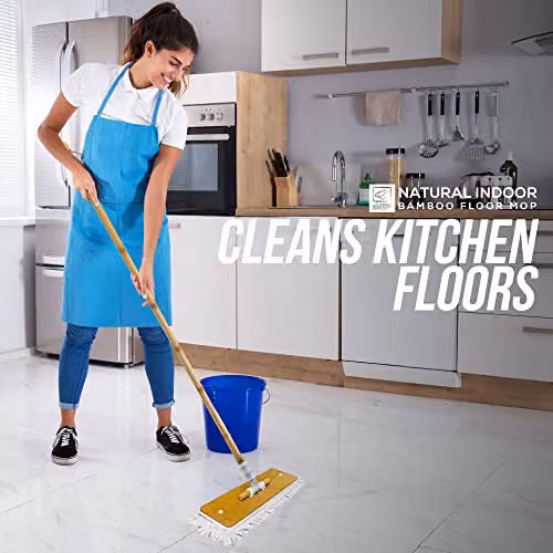 TDBS Bamboo Microfibre Flat Floor Mop with Refillable Head in Brown, W/D/H: 120 x 37 x 0 cm – 2