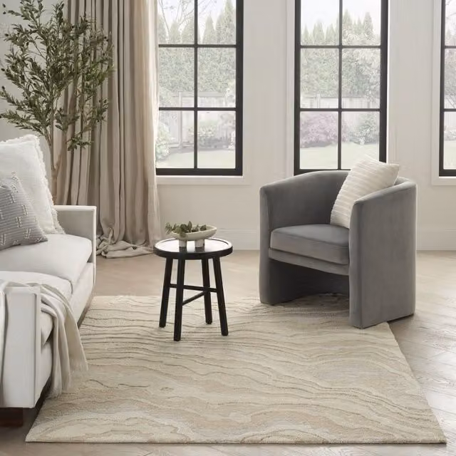 The Rug Shop UK Beige Handmade Wool and Cotton Modern Abstract Area Rug W: 250 cm, D: 350 cm