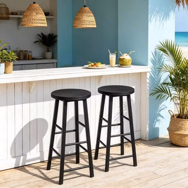 Merax Set of 2 Industrial Bar Stools with Footrests in Black – 1