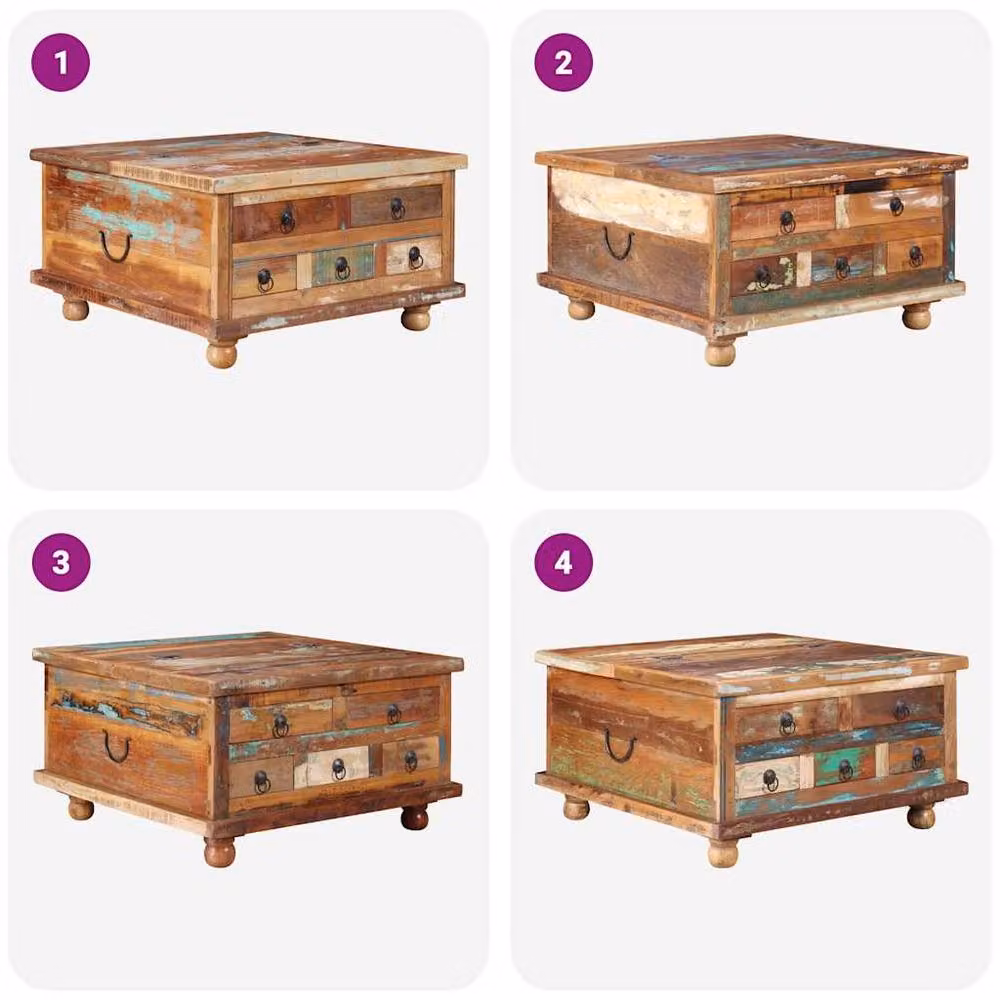 Berkfield Home Industrial Reclaimed Wood Coffee Table, Multicolour, W/D/H: 70 x 70 x 38 cm – 6