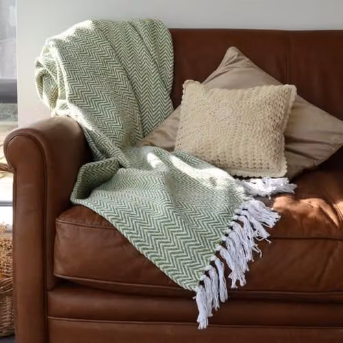 Allure Bath Fashions Chevron Herringbone Cotton Throw Blanket, Green, W: 150 cm, D: 200 cm – 2