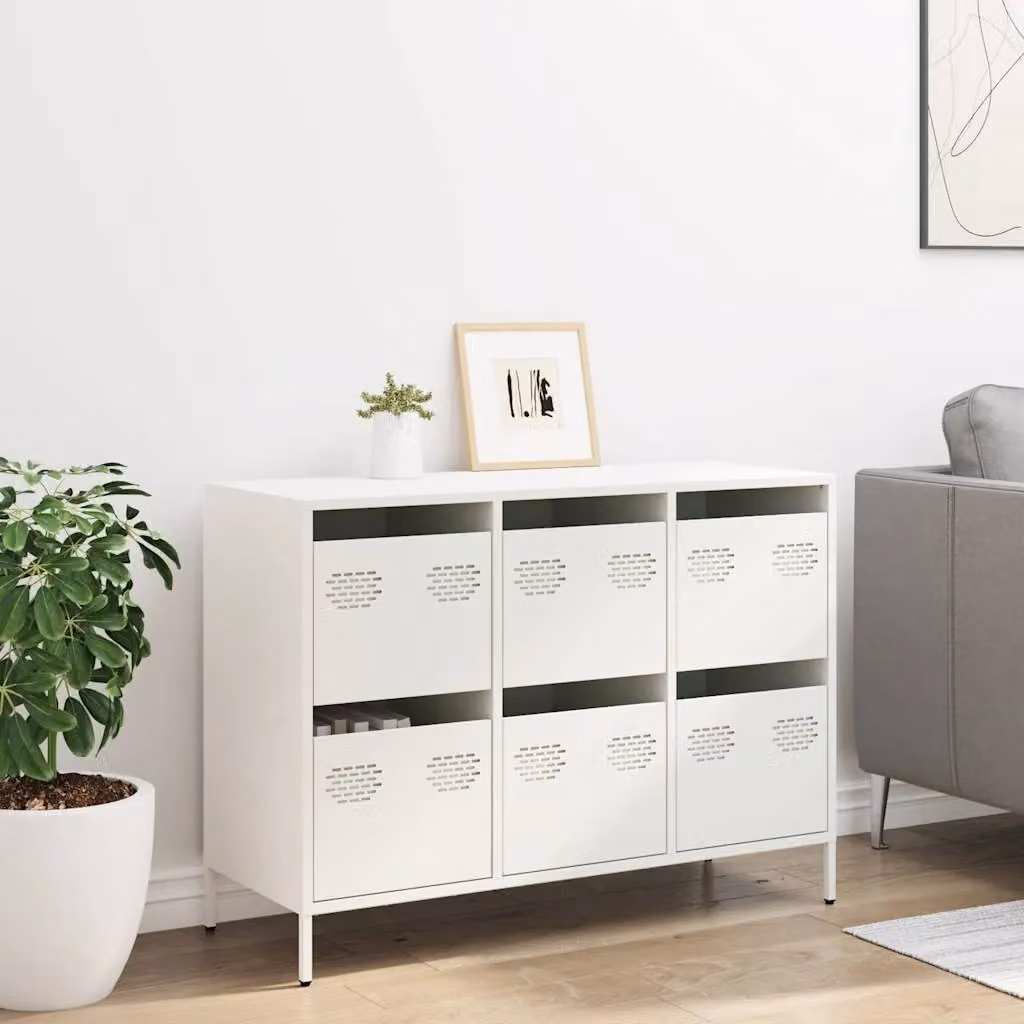 Berkfield Home White Sideboard in Matt Cold-rolled Steel, W/D/H: 101.5 x 39 x 73.5 cm – 2