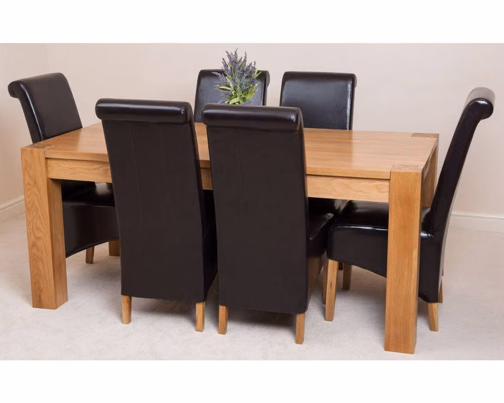 Thats Furniture Kuba Solid Oak Dining Table and 6 Montana Brown Leather Chairs Set, W: 180 cm, D: 90 cm – 6
