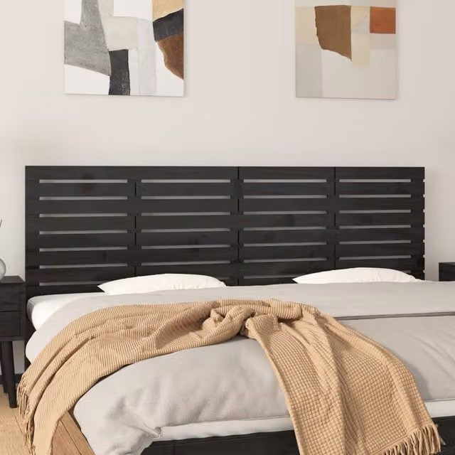 Berkfield Home Black Rustic Solid Pine Wall Mount Headboard W/D/H: 166 x 3 x 63 cm – 1